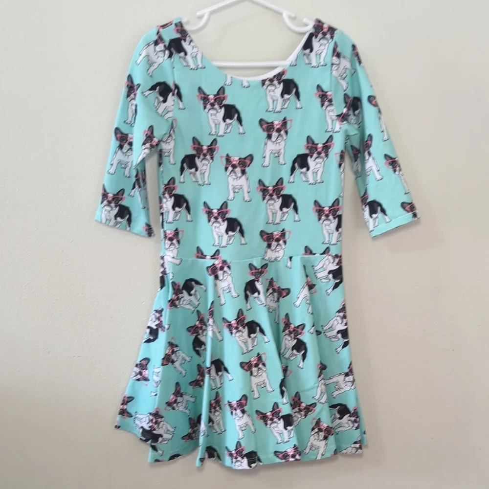 Elizabeth's Closet Blue French Bulldog Print Twirl Dress Blue Girls Size 5T